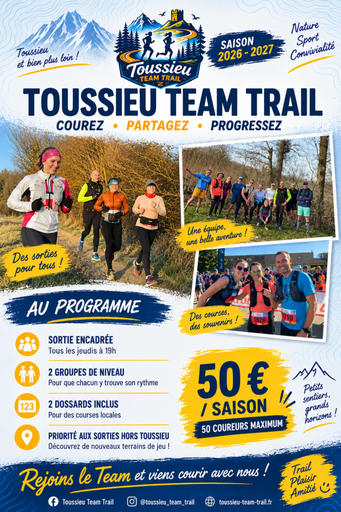 Flyer pour décrire le programme de trail à toussieu pour la saison 2026-2027